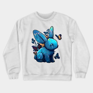 Blue Lucky Rabbit with Butterfly Flight Crewneck Sweatshirt